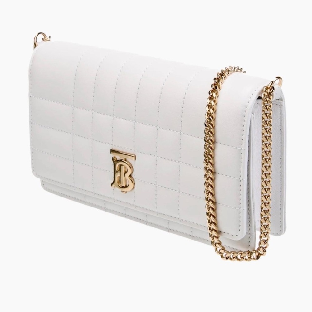 Brand new white authentic Burberry bag with gold chain and logo